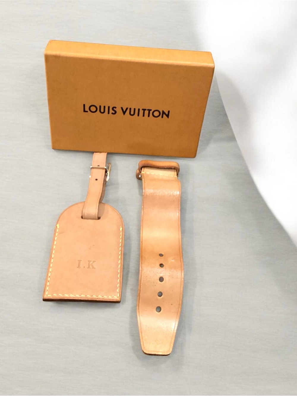Louis Vuitton Natural Tan Leather Luggage Tag with Matching Strap